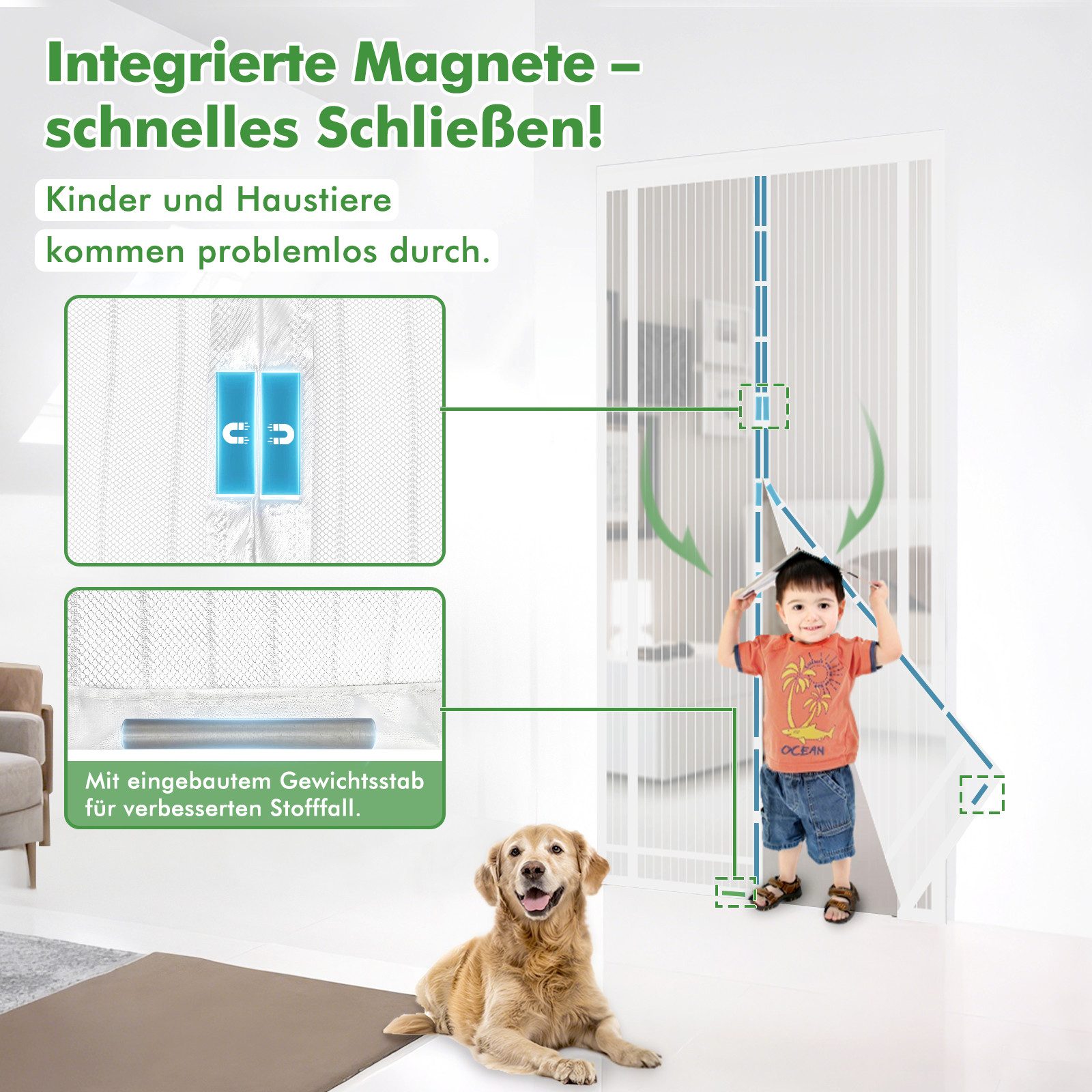 Sekey Insektenschutz-Tür Magnetisches Insektenschutznetz für Türen, zuschneidbar, einfache Montage ohne Bohren, für Balkon & Terrasse – Bild 4 von 5