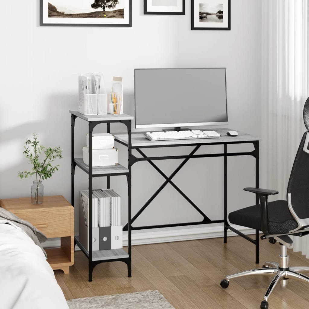furnicato Schreibtisch mit Grau Regal Sonoma Holzwerkstoff cm 105x50x90