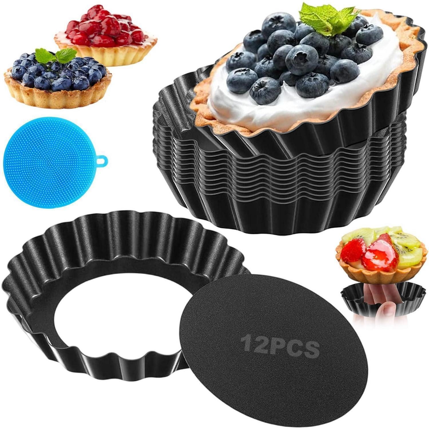 LuxusKollektion Tarteform Tarteform 12er Set Klein mit Hebeboden Schwarz, (12-tlg)
