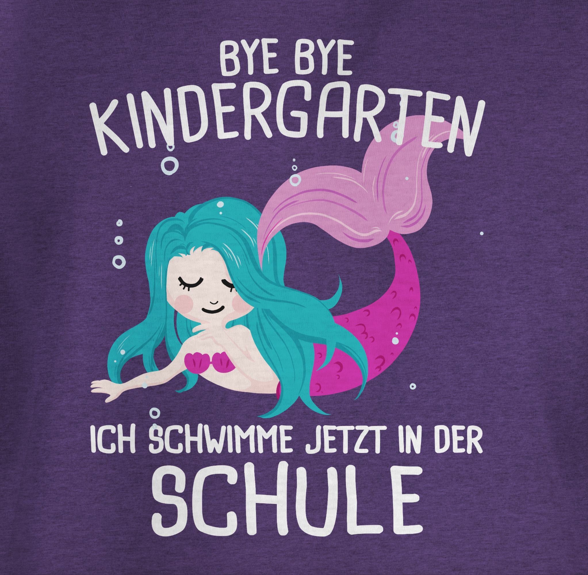 Shirtracer T-Shirt Bye Bye ich Einschulung schwimme Meliert in der 2 jetzt Kindergarten Mädchen Lila Schule