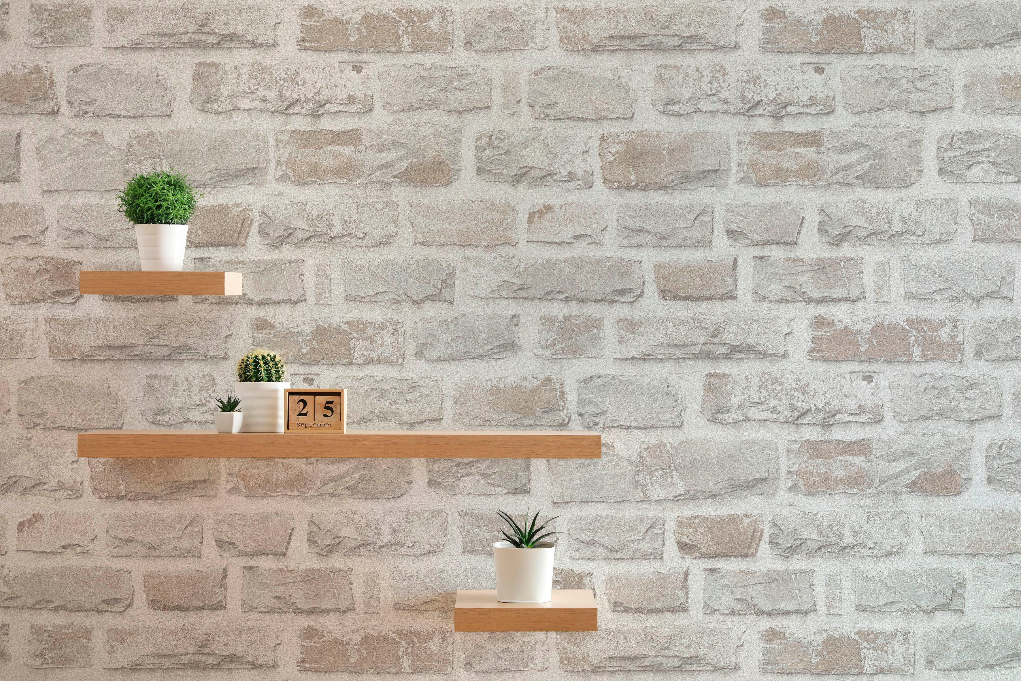 A.S. Création Vliestapete Natural Living Tapete Stein, leicht strukturiert, gemustert, matt, neutral, (1 St), Tapete Steinoptik Vlies Vlies Wand Обои Wohnzimmer Schlafzimmer