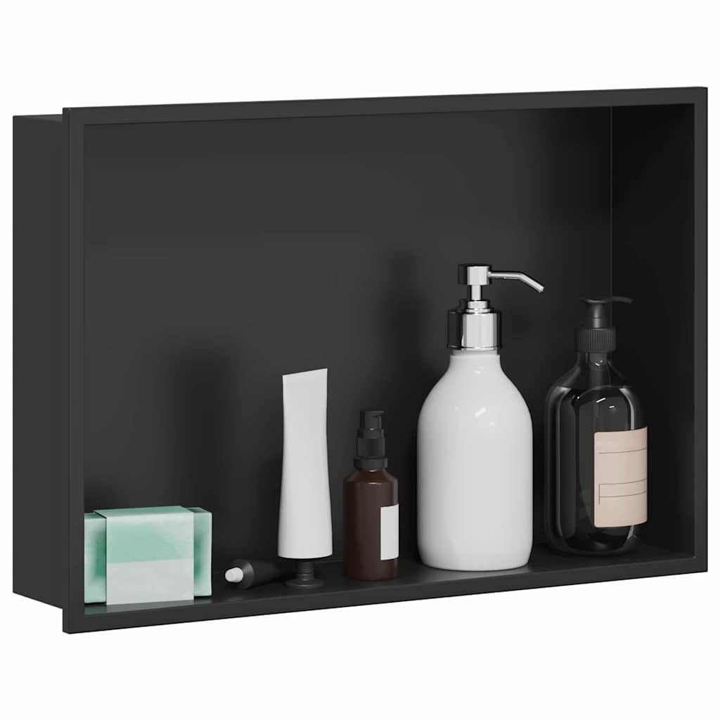 vidaXL Duschwand Duschnische Schwarz 45 x 30 x 9,5 cm Edelstahl, (1 tlg) – Bild 3 von 5