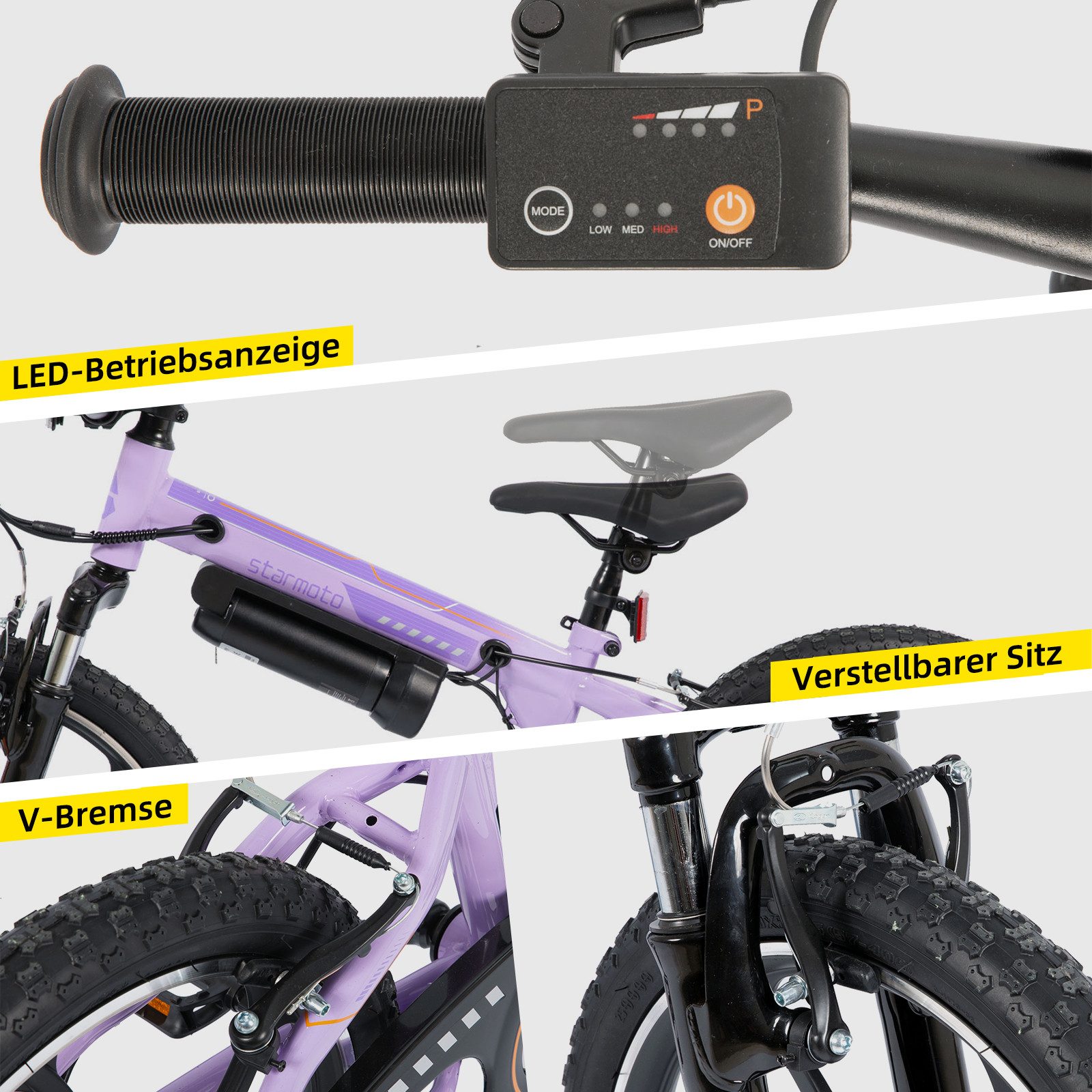 HILAND E-Bike 20 Zoll Pendler E-Bike mit 2 Fahrmodi & Einstückrahmen