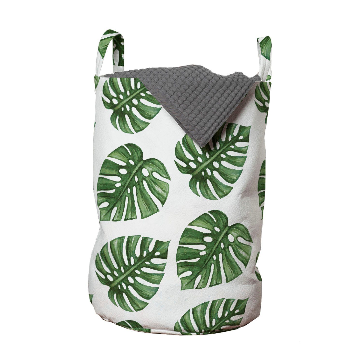 Abakuhaus Wäschesäckchen Wäschekorb mit Griffen Kordelzugverschluss für Waschsalons, Grünes Blatt Palmblätter Natur