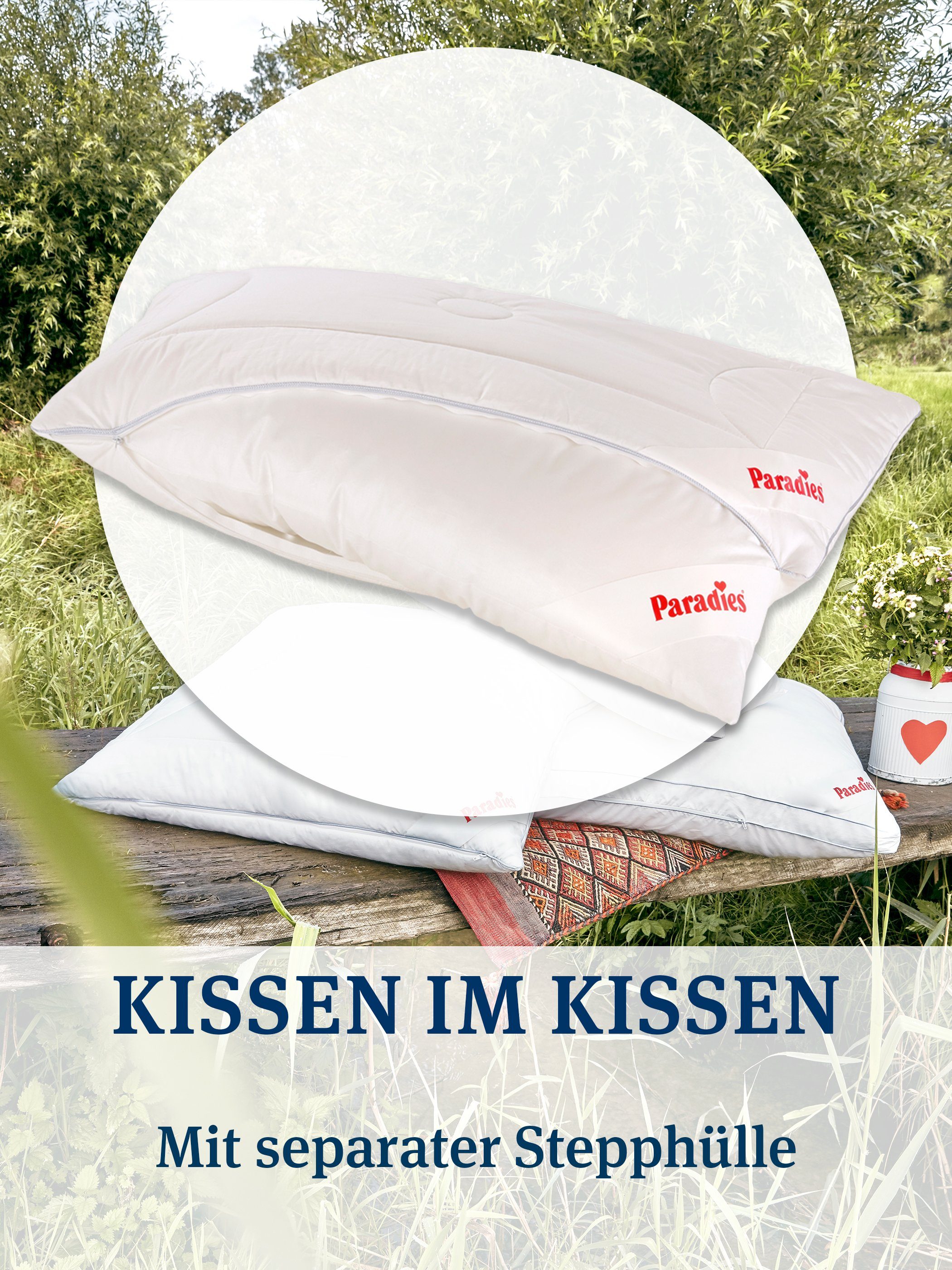 Paradies Kopfkissen Softy Top Duett Plus, Kissen mit zusätzlicher Außenhülle, Füllung: 100% Polyester, Bezug: 100% Baumwolle, Seitenschläfer, Rückenschläfer, Ko – Bild 2 von 3