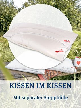 Kopfkissen Softy Top Duett Plus Bio, Paradies, Füllung: 100% Polyester, Bezug: 100% Bio-Baumwolle, Seitenschläfer, Rückenschläfer, mit zusätzlicher Außenhülle