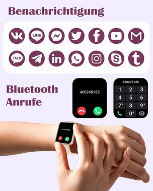 RUIMEN Smartwatch (1,85 Zoll, Android iOS), Damen mit Telefonfunktion Fitnessuhr Pulsmesser SpO2 Wasserdicht Uhr