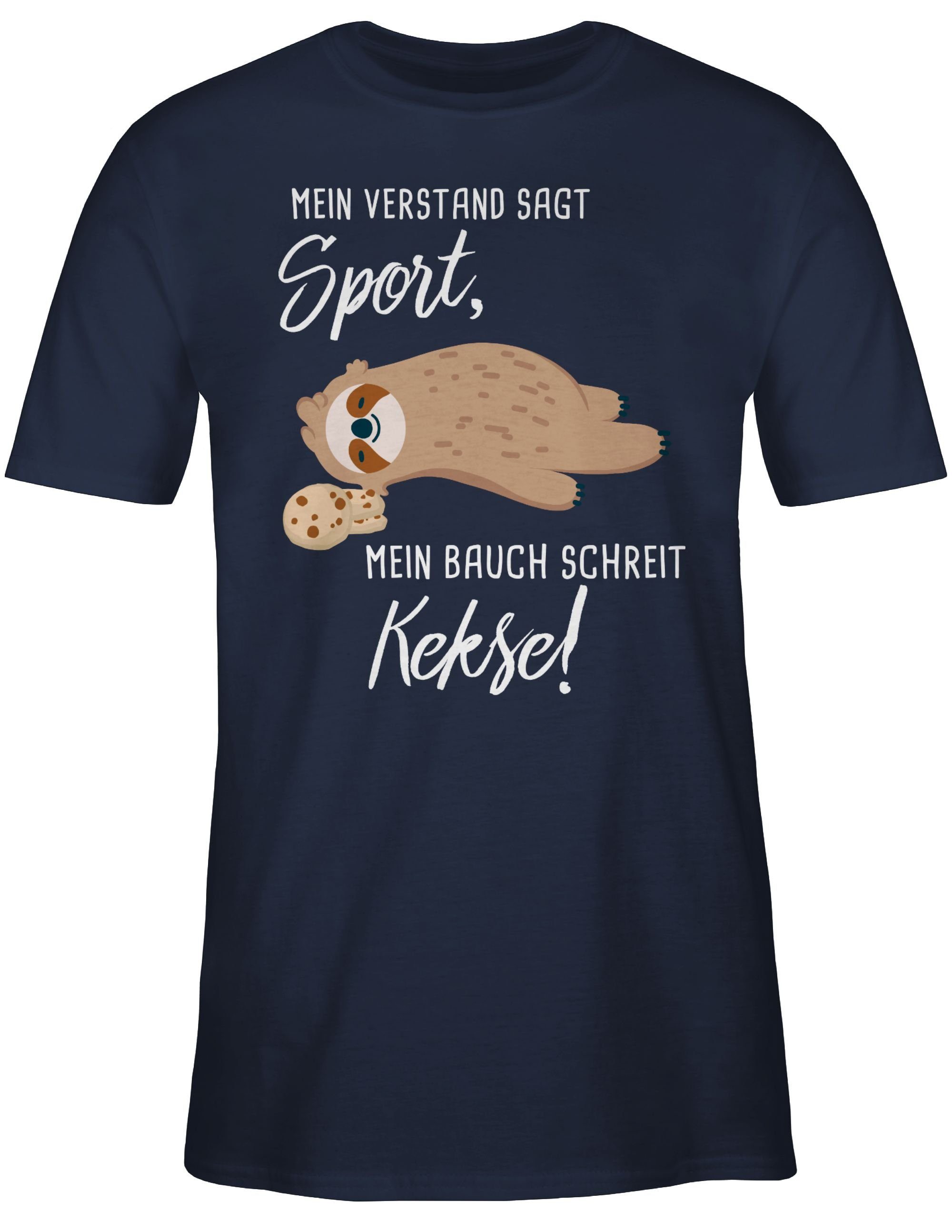 Kekse! schreit Statement Mein T-Shirt Sprüche Bauch Shirtracer 02 Faultier Blau Navy