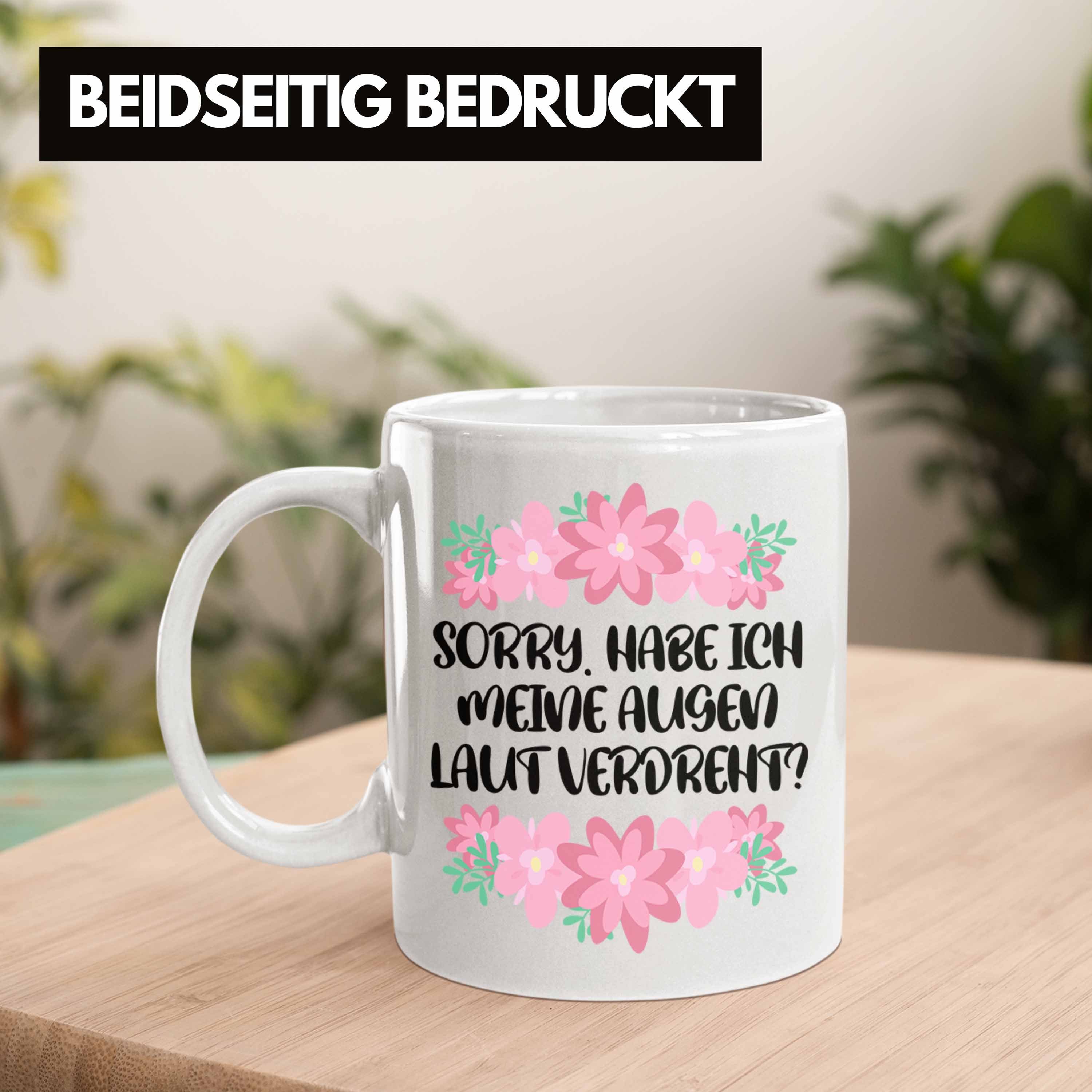 Trendation Tasse Trendation - Tasse Rosa Sarkasmus Weiss Verdreht mit Kaffeetasse - Laut Witzige Geschenk Augen Lustige Kaffeeliebhaber Spruch - Büro Sprüche