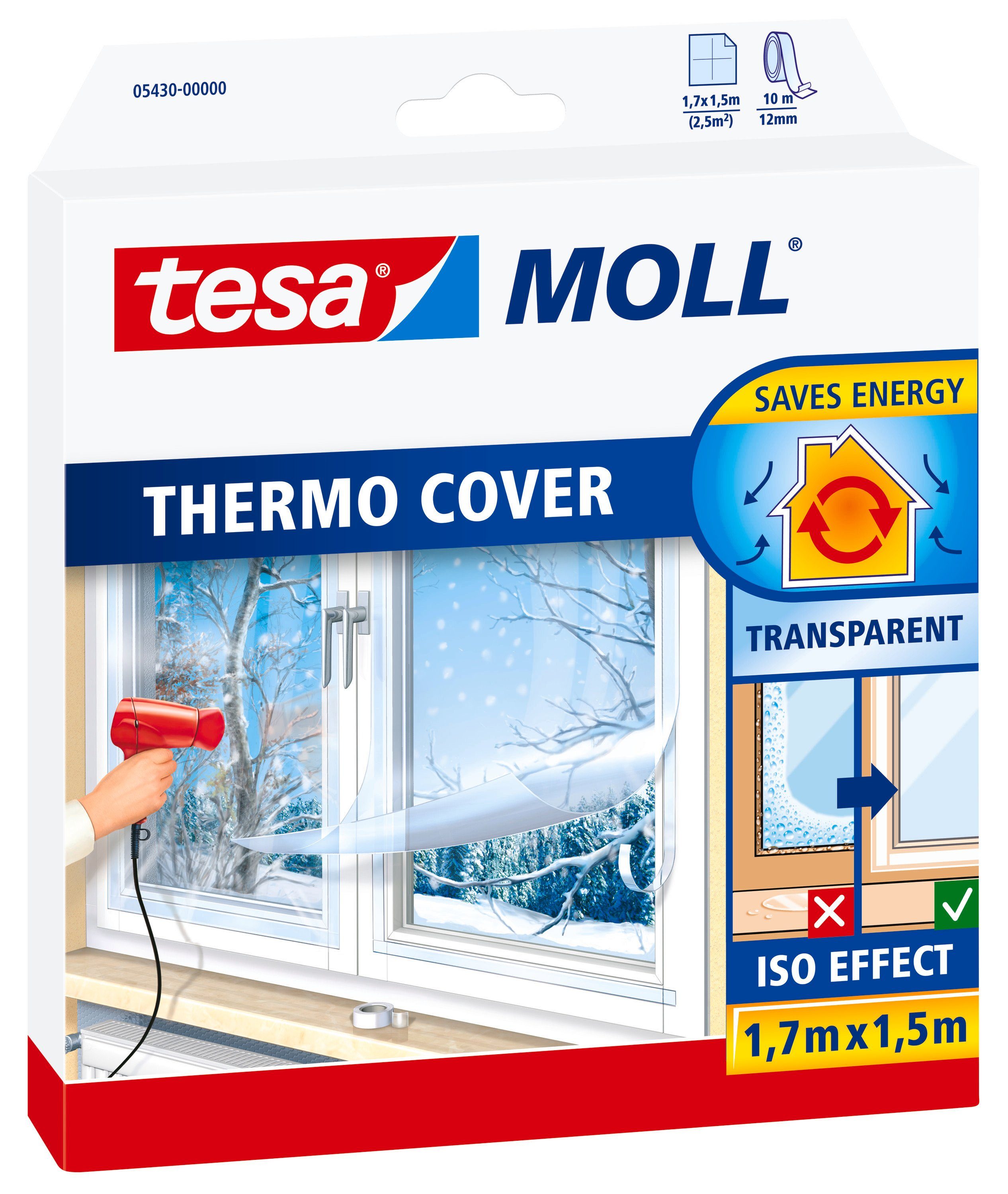 Fensterfolie tesamoll THERMO COVER Fensterisolierfolie, tesa, transparent, glatt, wärmedämmende Folie - einfache Montage - durchsichtig - 1,7 m : 1,5 m