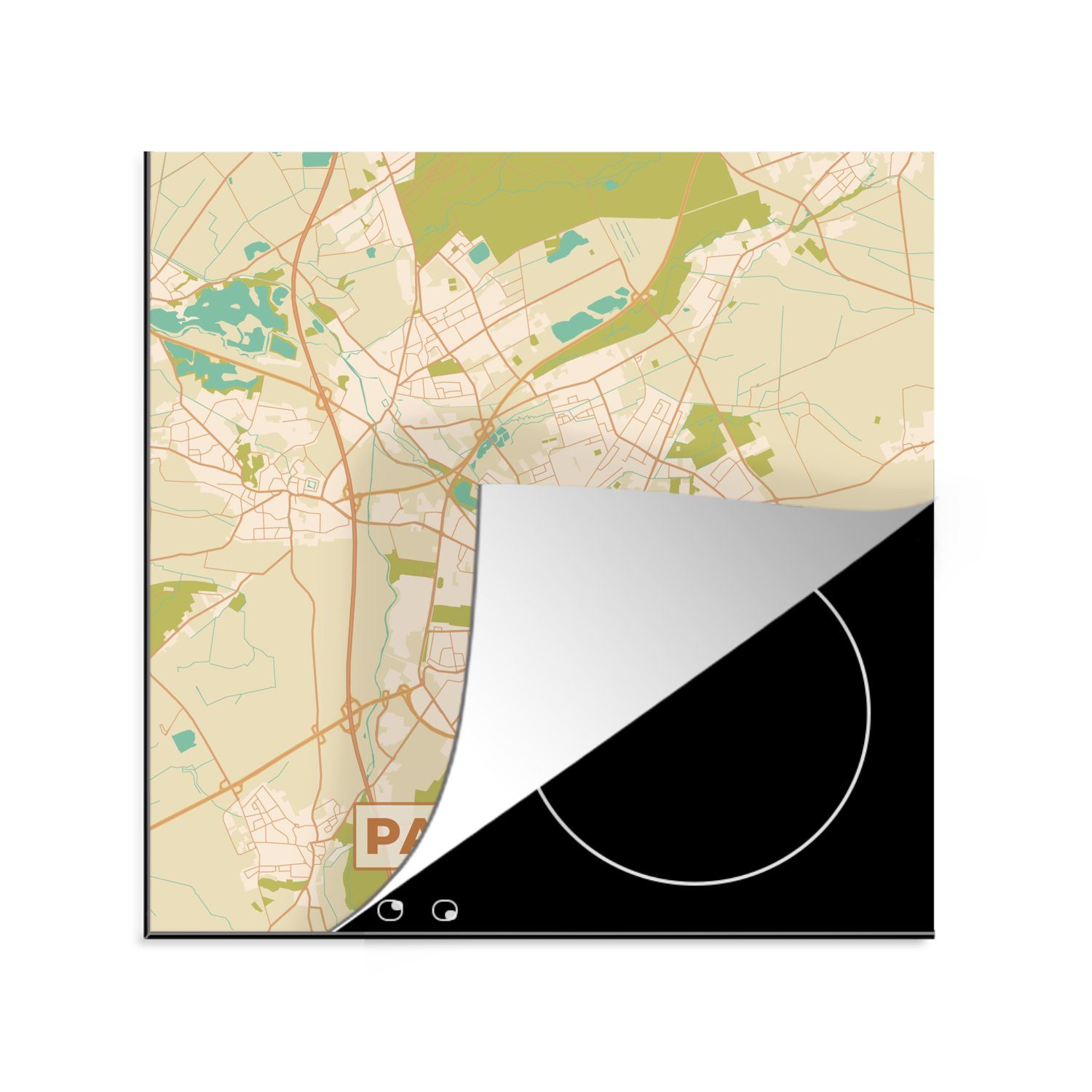 MuchoWow Herdblende-/Abdeckplatte Padersborn - Karte - Vintage - Stadtplan, Vinyl, (1 tlg), 78x78 cm, Ceranfeldabdeckung, Arbeitsplatte für küche