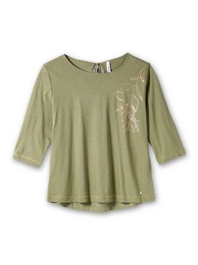 Sheego 3/4-Arm-Shirt Große Größen im Leinen-Mix, mit goldfarbenem Print