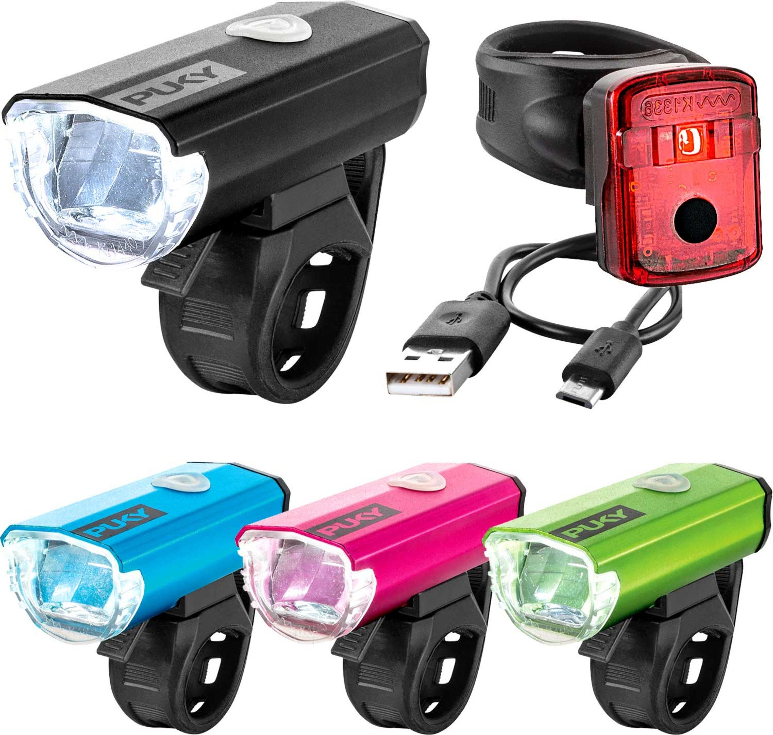 Puky Fahrradbeleuchtung Puky LUMI LED Fahrradbeleuchtung Set StVZO USB Frontlicht & Rücklicht