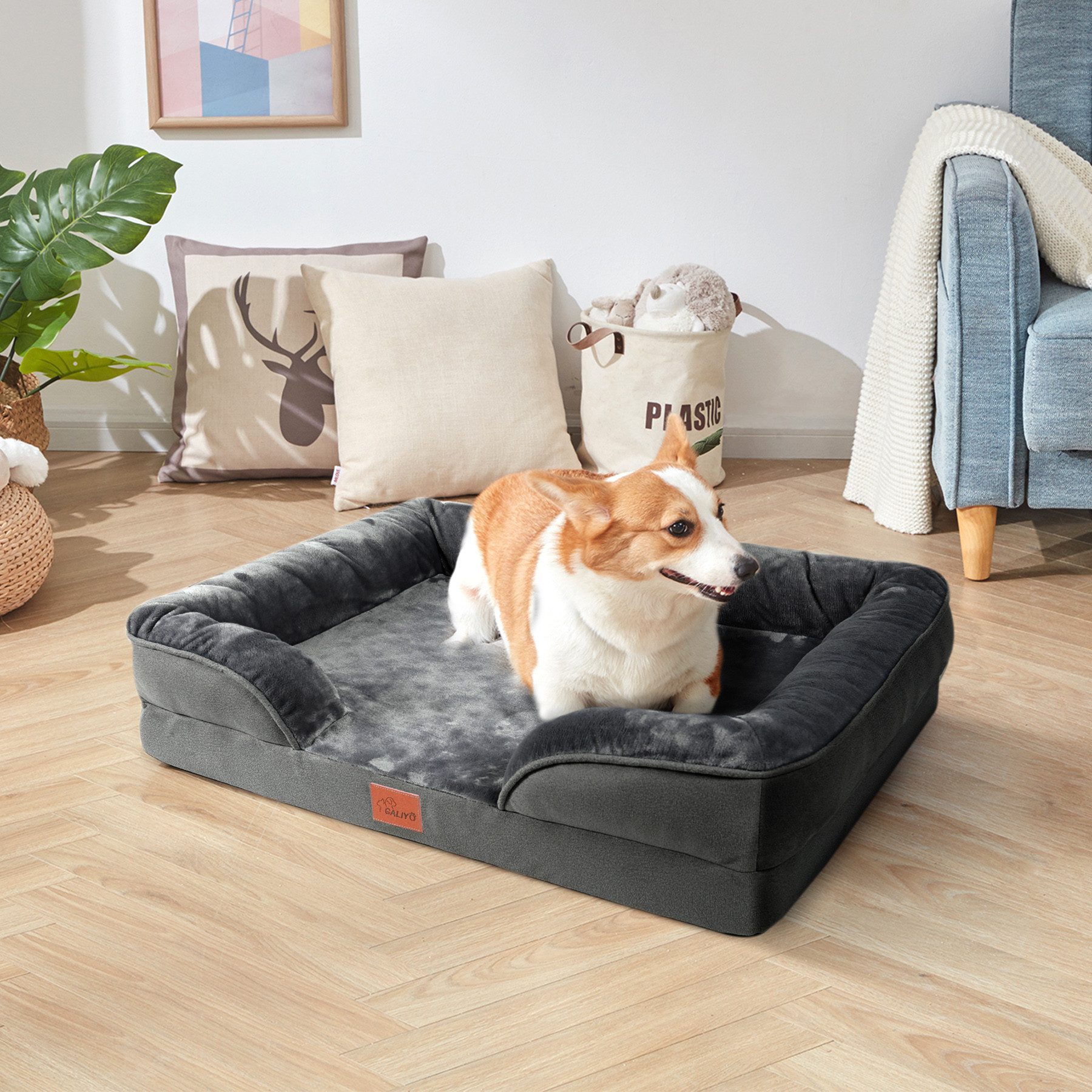 CALIYO Tierbett orthopädisches Hundebett Memory Foam Ergonomisches Hundesofa, Hundesofa mit rutschfest abnehmbarem waschbarem Bezug