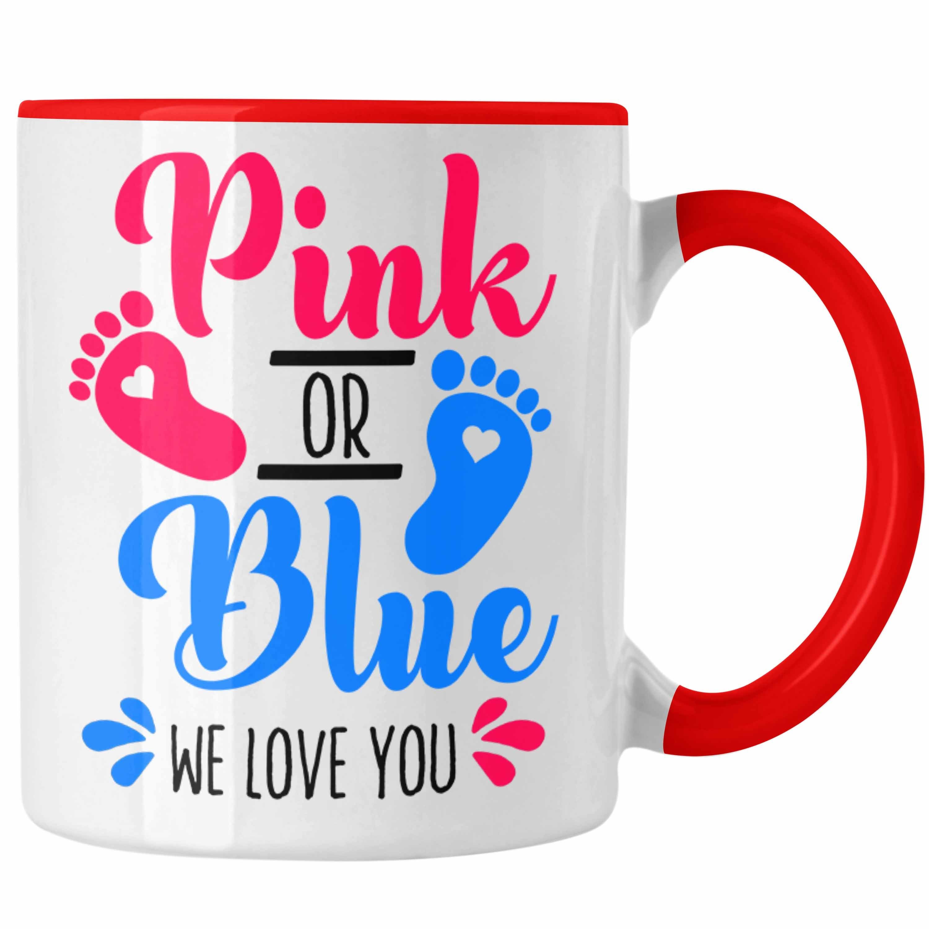 Trendation Tasse Tasse Gender Reveal Geschenk Pink Or Blue We Love You Baby Überraschun Rot