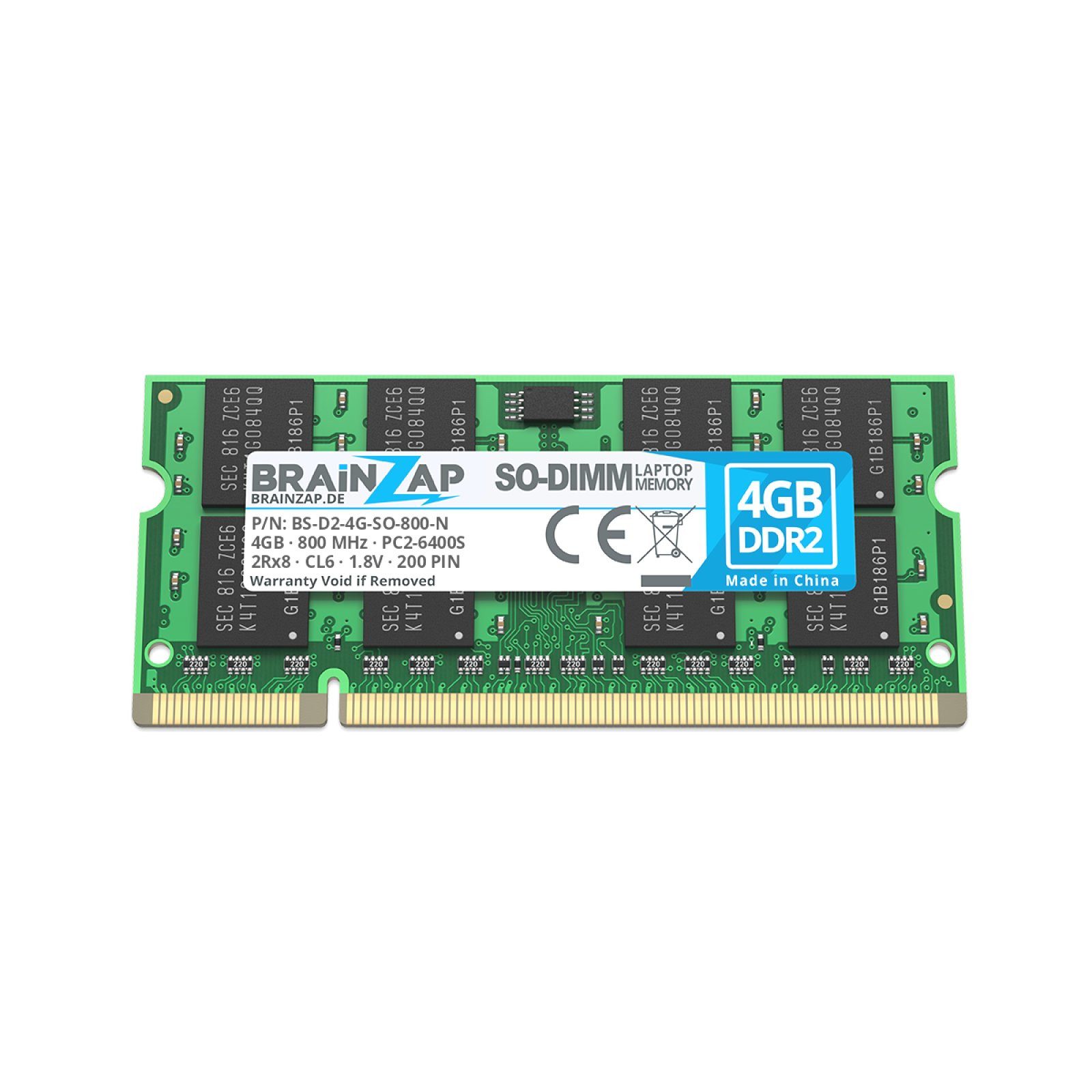 BRAINZAP 4GB RAM PC2-6400S SO-DIMM Laptop-Arbeitsspeicher (800 MHz, CL6, 2Rx8, Non-ECC, Unbuffered, für Notebooks - Intel und AMD)