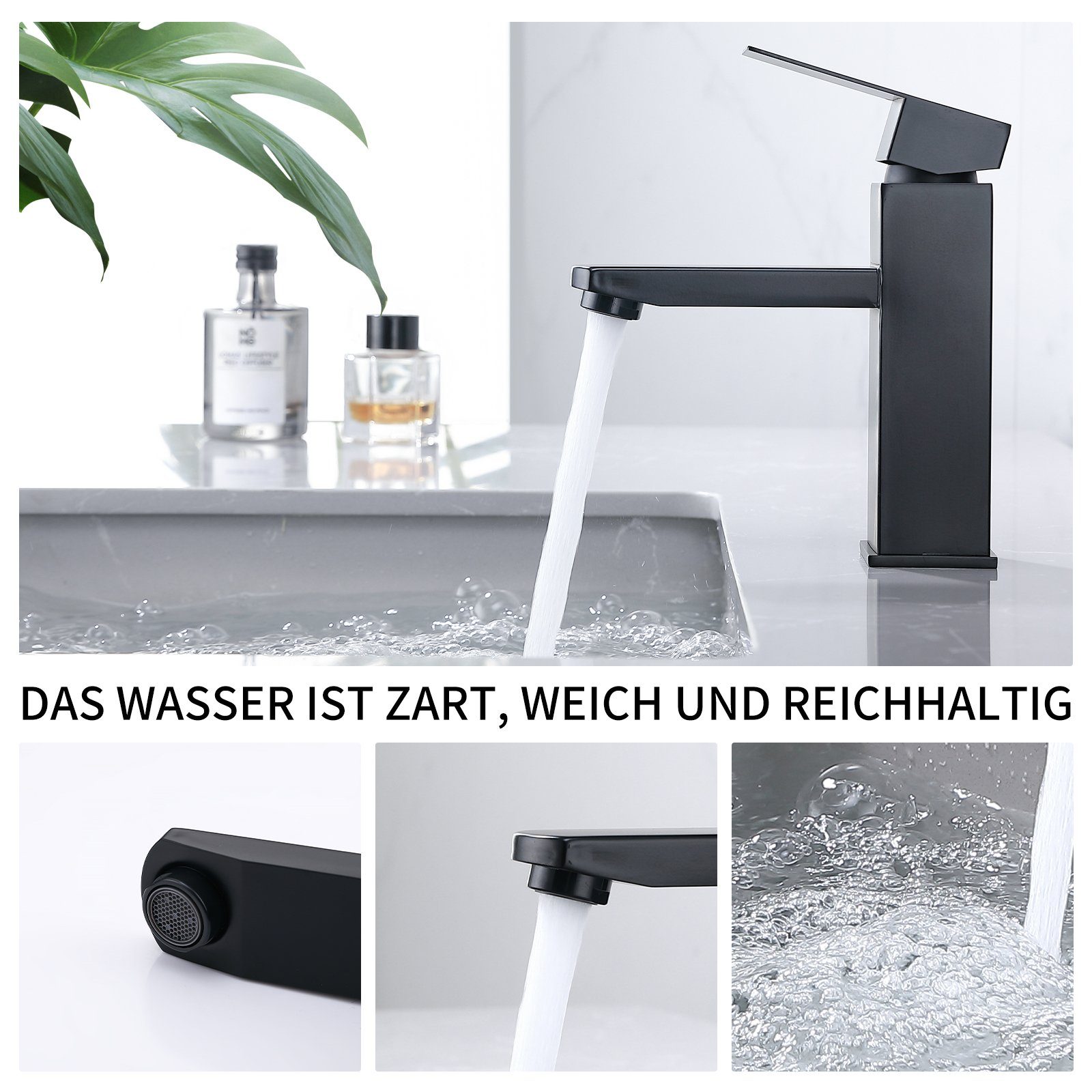HOMELODY Waschtischarmatur waschbecken Wasserhahn Bad Badarmatur Armatur Mischbatterie (Badezimmer armaturen, Waschbeckenhahn, Schwarz) waschtischarmatur für aufsatzbecken,Schwarz