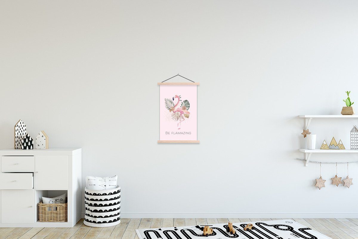 (1 Wohnzimmer, Posterleiste, St), - Flamingo Zitate, Poster Blumen Textilposter MuchoWow für Magnetisch - Bilderleiste,