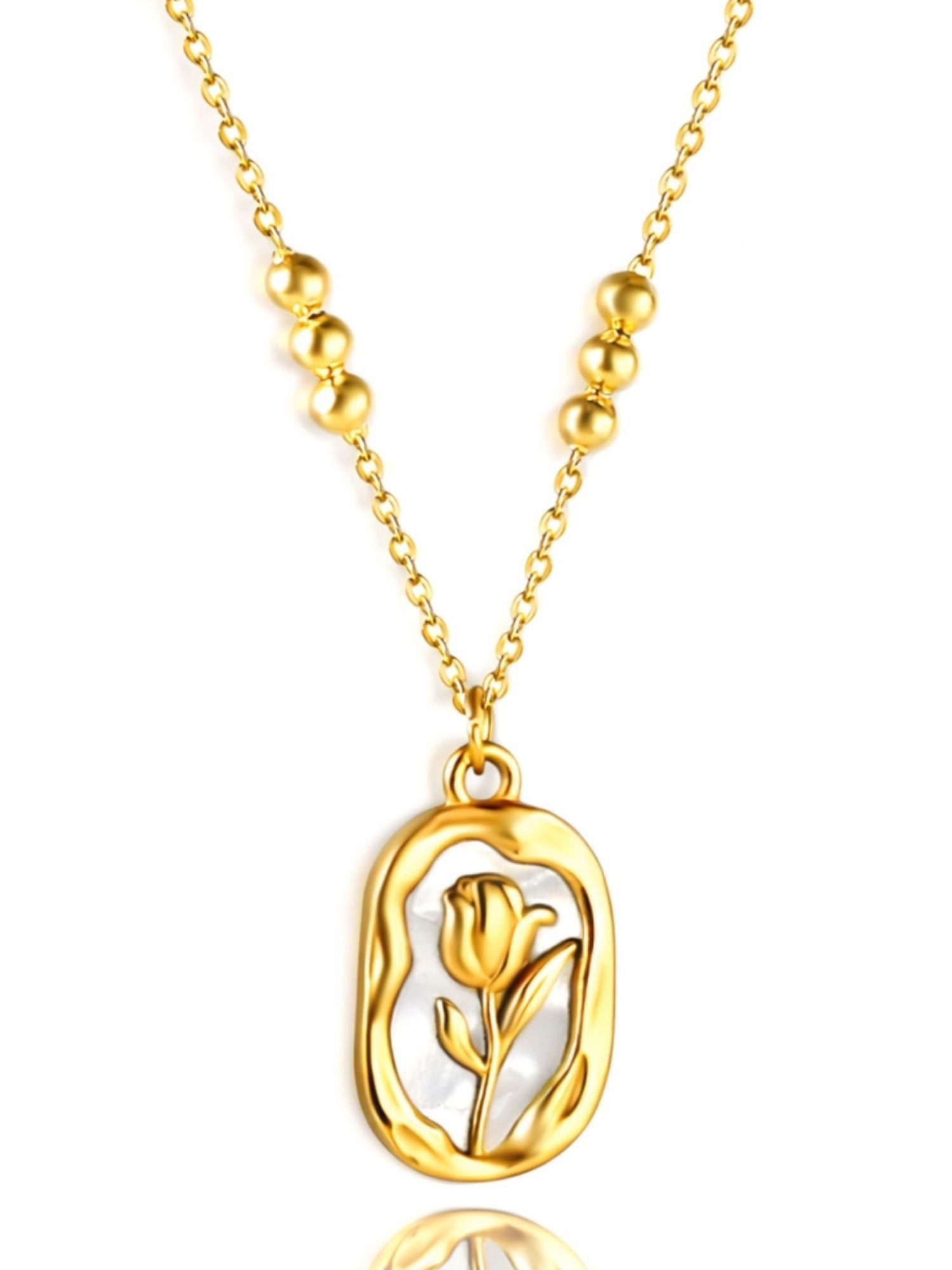 BS Schmuckdesign Kette mit Anhänger Halskette Damen Rose Perlmuttoptik Anhängerkette vergoldet (inkl. Geschenkbox), 18K vergoldet, hypoallergen & wasserfest – Bild 3 von 5