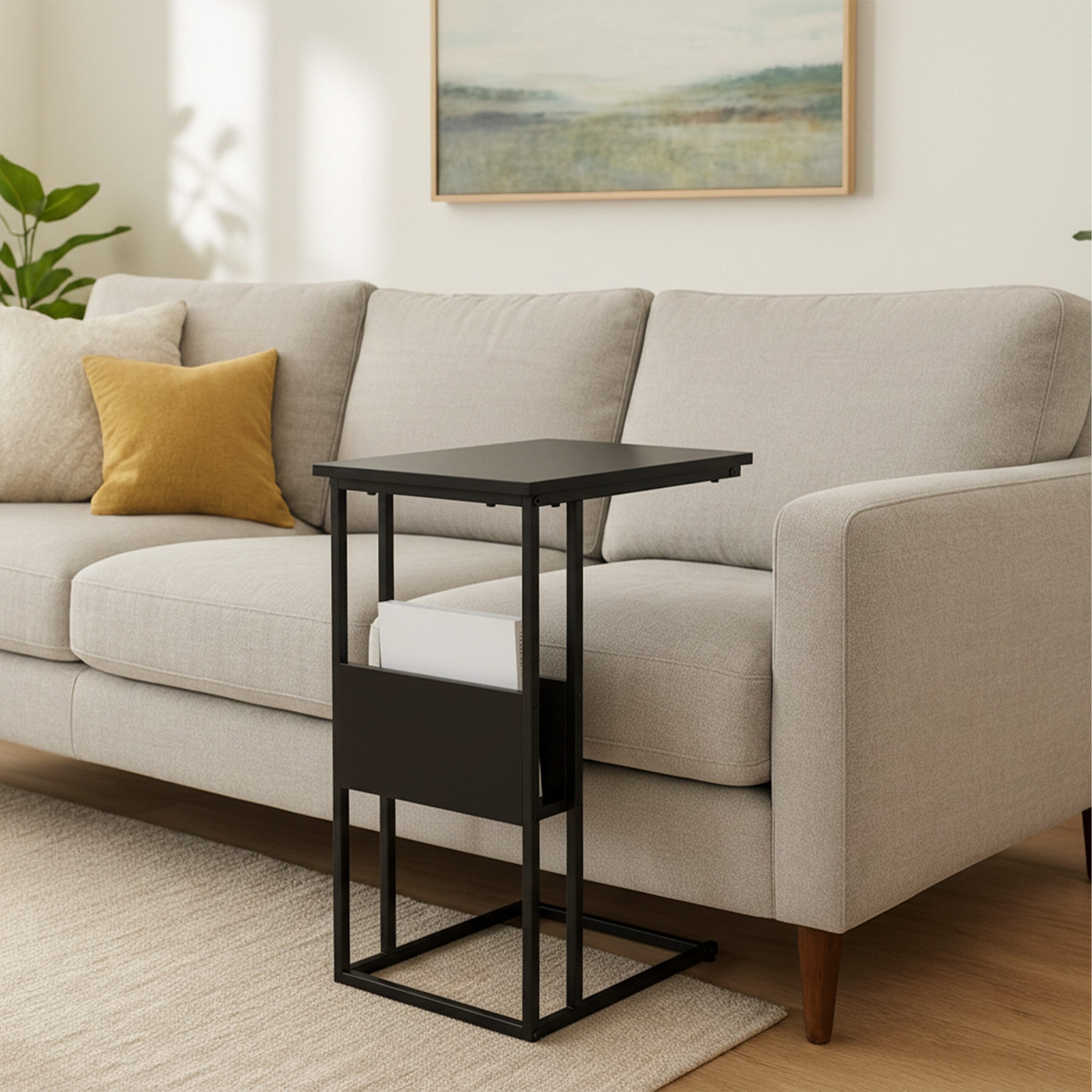 relaxdays Beistelltisch mit Ablage und Fach, schwarz günstig online kaufen