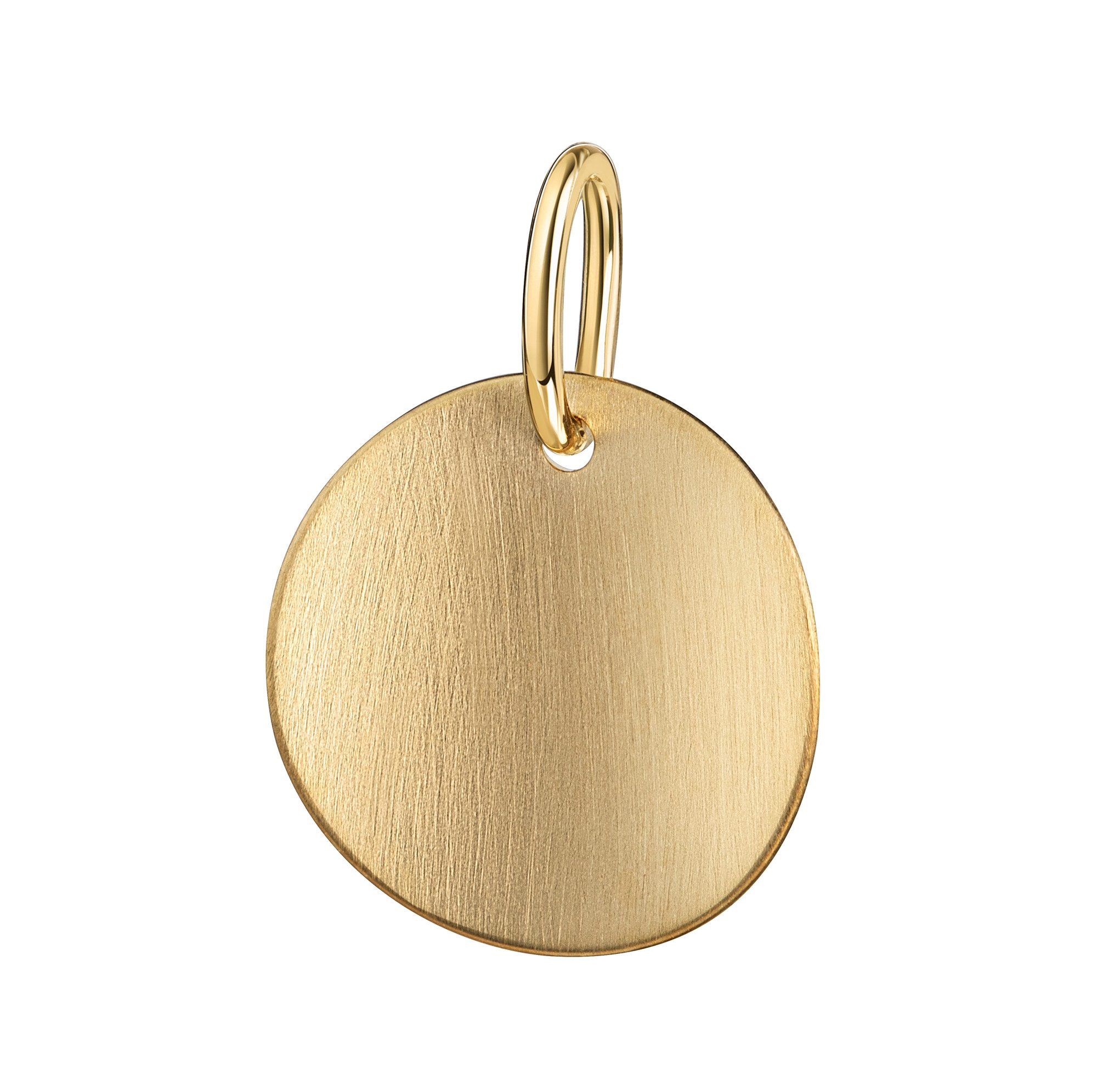 JEVELION Kette mit Anhänger 750 Gold rund gewölbtes Blatt - mattgebürstetes Design Made in Germany (Goldanhänger, für Damen und Mädchen), Mit Kette vergoldet- Länge wählbar 36 - 70 cm oder ohne Kette.