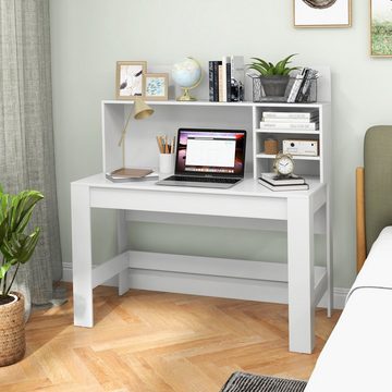 COSTWAY Schreibtisch, mit Regal und Kabelführungslöchern, 120x54x129cm