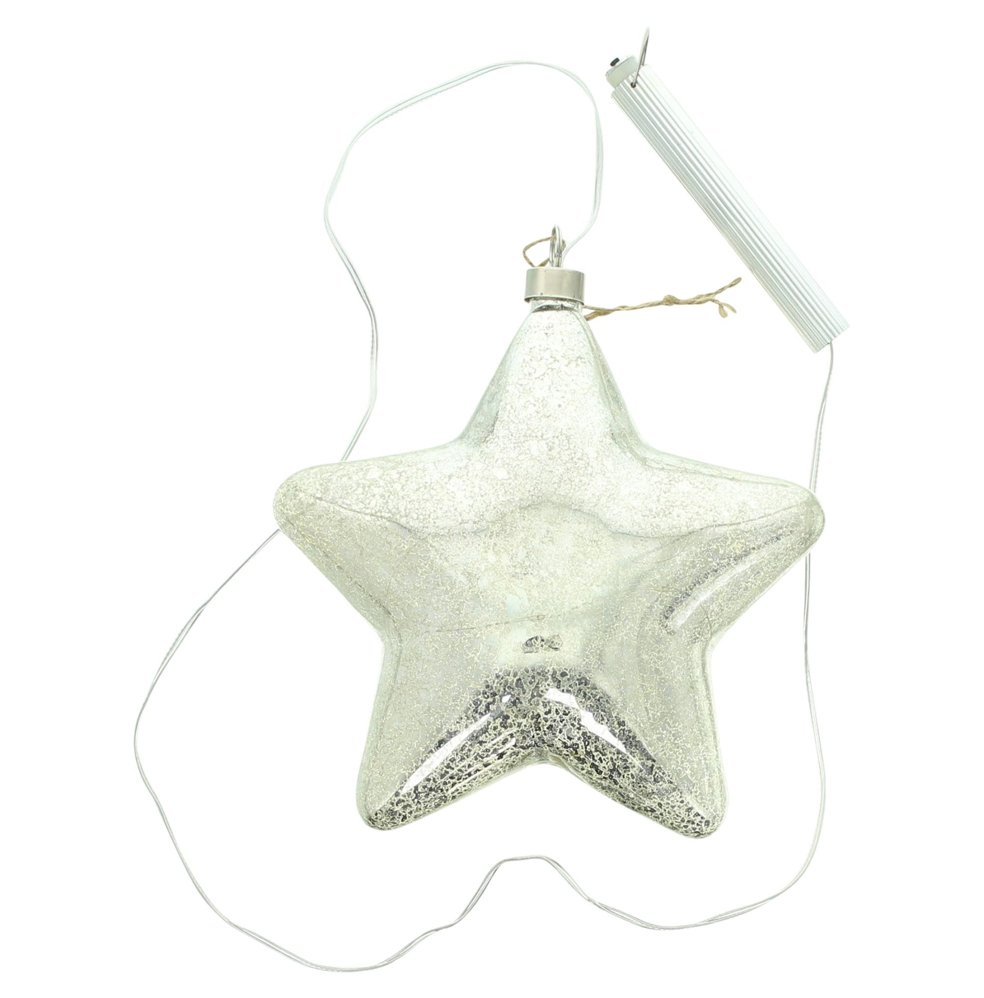 Dekoleidenschaft LED-Dekofigur "Stern" Glas Ø 20 cm, Leuchtstern in Bauernsilber-Optik, Leuchtdeko, Hängedeko Weihnachten, Weihnachtsdeko beleuchtet