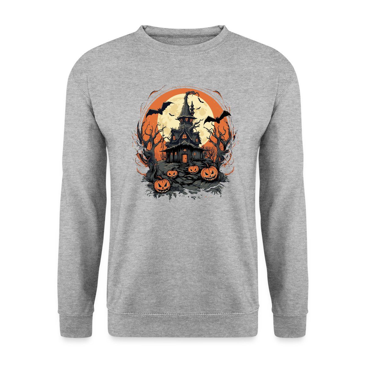 Sweatshirt Halloween Spukhaus Mit Kürbissen Und Vollmond Unisex Pullover