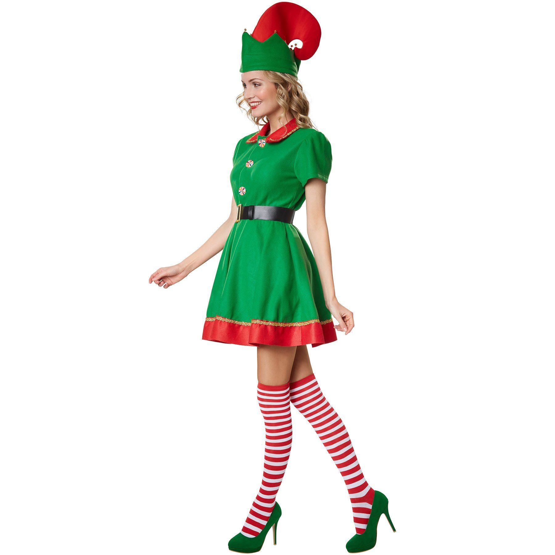 dressforfun Engel-Kostüm Frauenkostüm Fleißige Weihnachtselfe, Weihnachtliches Kostüm in den Farben Rot und Grün