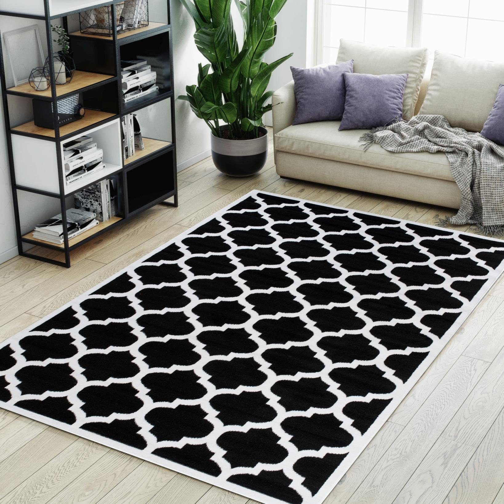 - Geometrische Muster für Geeignet 7 Kurzflor, Modern Fußbodenheizung, Kurzflor weiß cm, 200 Höhe 140 mm, schwarz Mazovia, Teppich x Designteppich