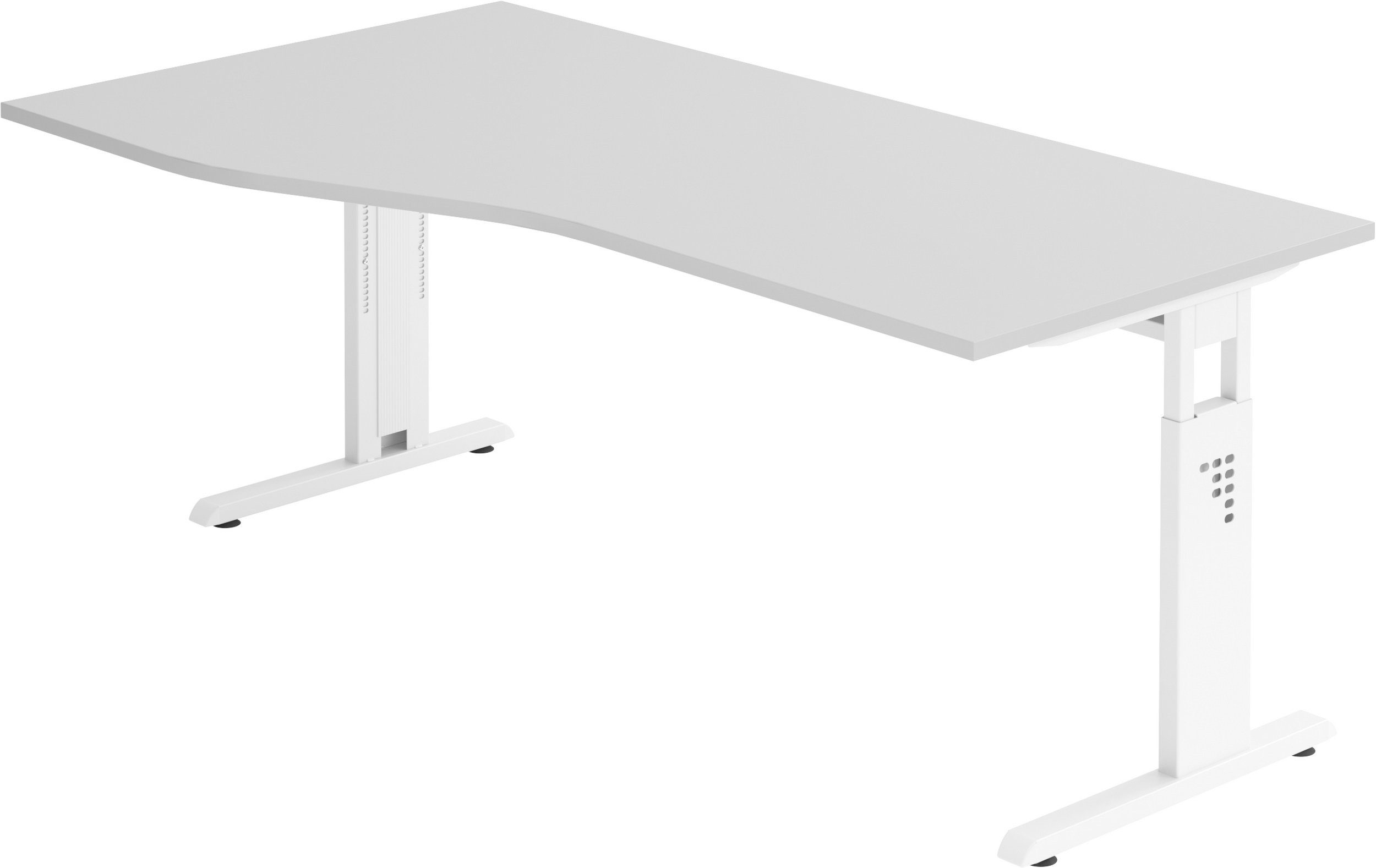 bümö Schreibtisch Schreibtisch Serie-O, Freiform: 180 x 100 cm - Dekor: Grau - Gestell: Weiß