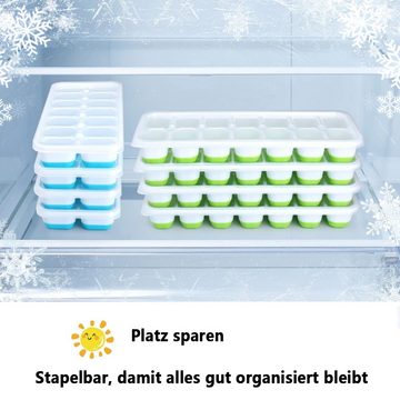 Caterize Eiswürfelform Silikon Eiswürfelform mit Deckel,4 Pack Eiswürfelbehälter Stapelbar