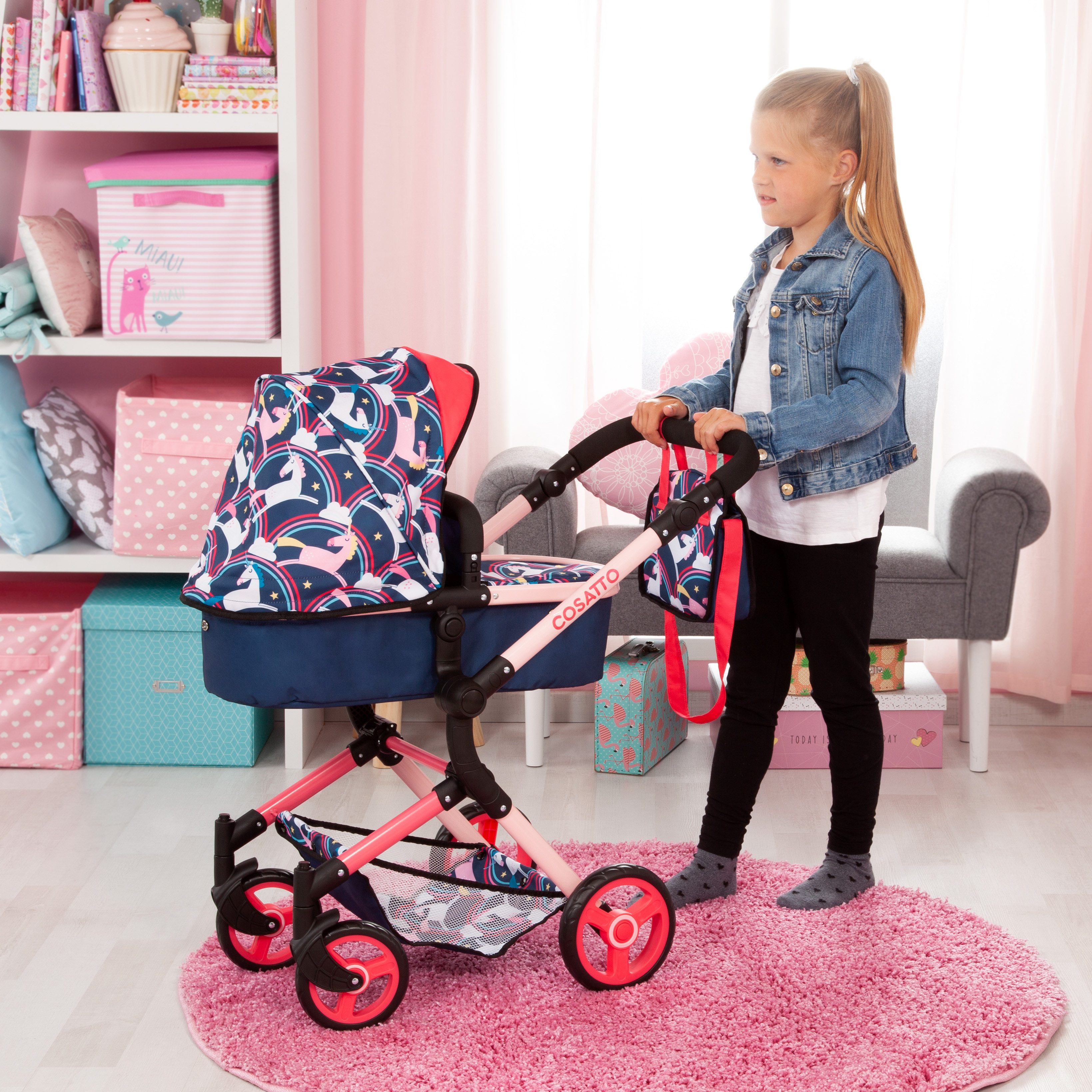 Bayer Puppenwagen Neo Vario Einhorn, mit farblich passender Tasche – Bild 5 von 5