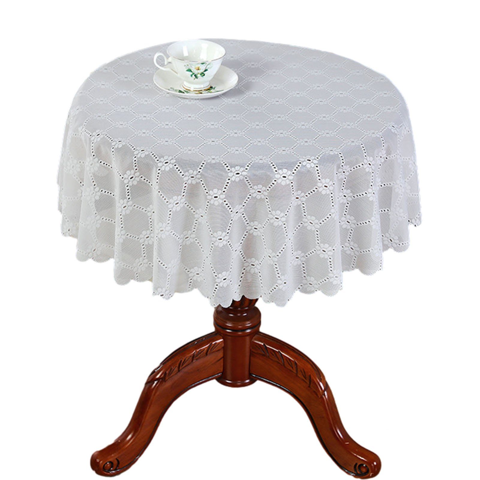 Blusmart Tischschonbezug Runde Spitzentischdecke In Weißer Farbe, Stilvolle Dekorative