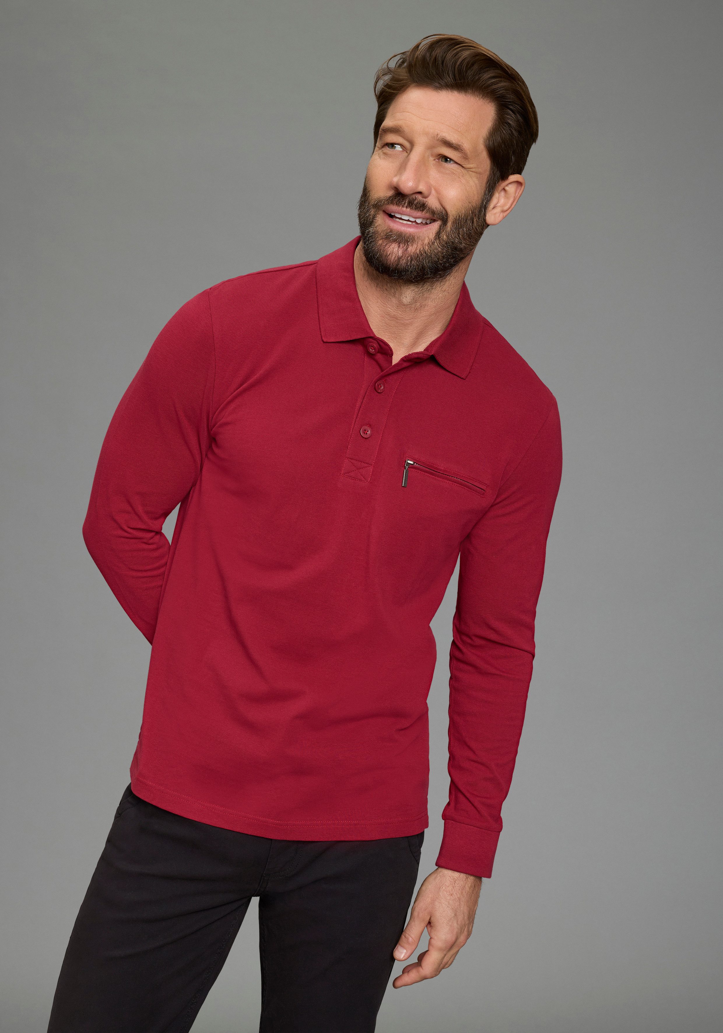 Man's World Langarm-Poloshirt Neue Kollektion! schmale Passform, Langarm, mit Reißverschlusstasche