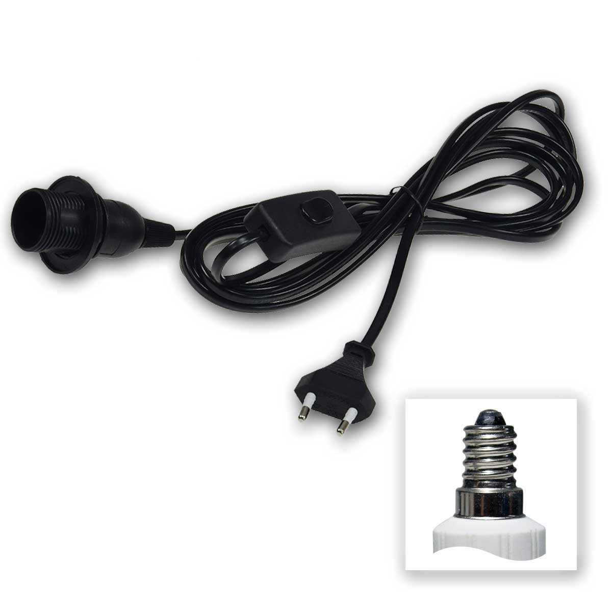 ChiliTec Lampenfassung Netzkabel mit Schalter und E14 Fassung, schwarz