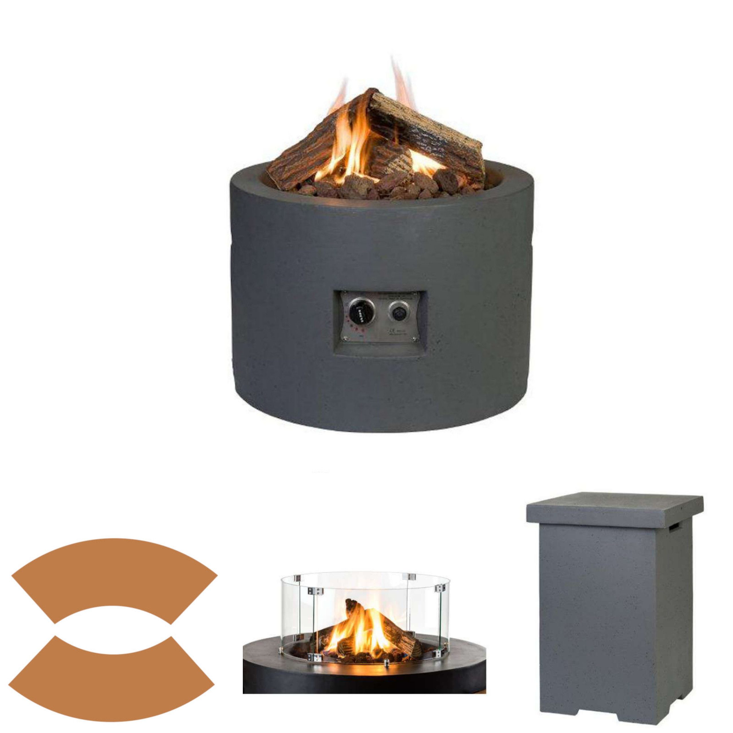 Happy Cocooning Feuertisch Happy Cocooning Mania Feuertisch Komplettset 19,5 kW rund 61x61x42 cm