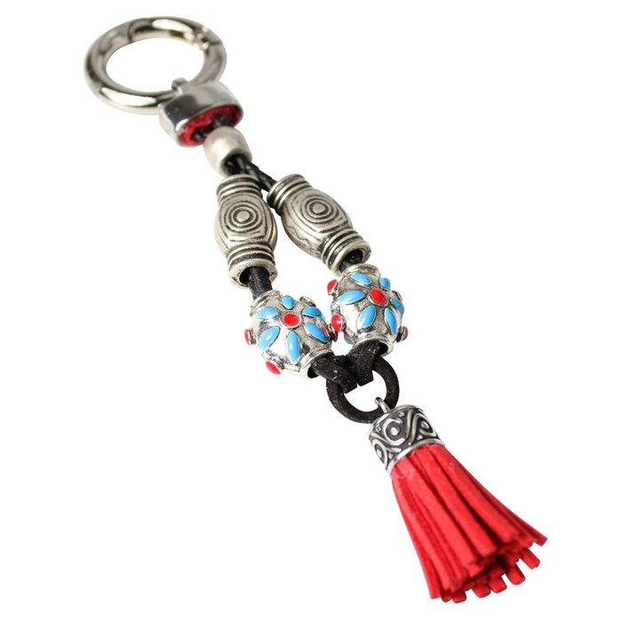 FRONHOFER Schlüsselanhänger 18780 Schlüsselanhänger mit Lederkordel und bunt gemusterten Perlen