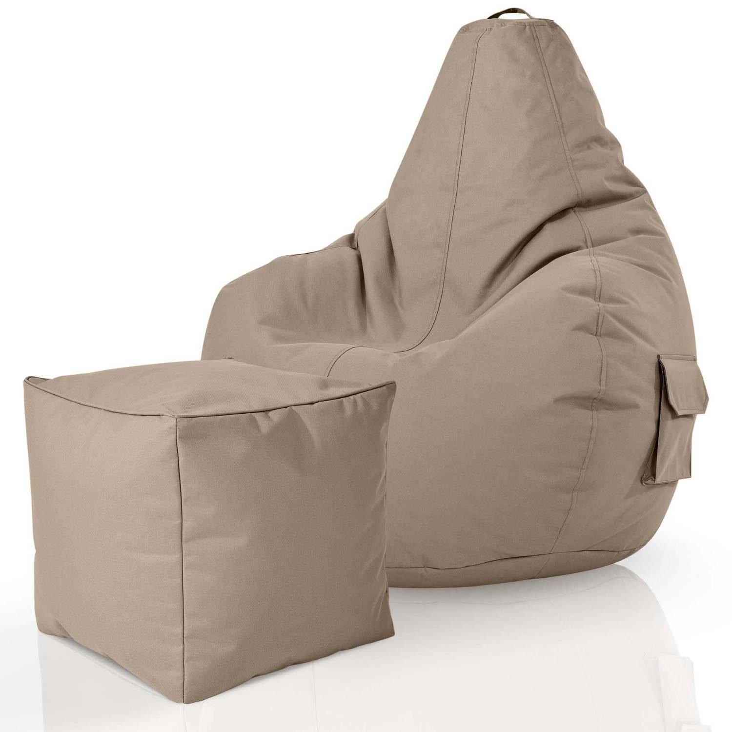 Green Bean Sitzsack Cozy+Cube (2er Set Sitzsack + Hocker - fertig befüllt - robust waschbar schmutzabweisend -, Kinder & Erwachsene Bean Bag Bodenkissen), Lounge Sitzhocker Relax-Sessel Gamer Gamingstuhl Pouf Taupe
