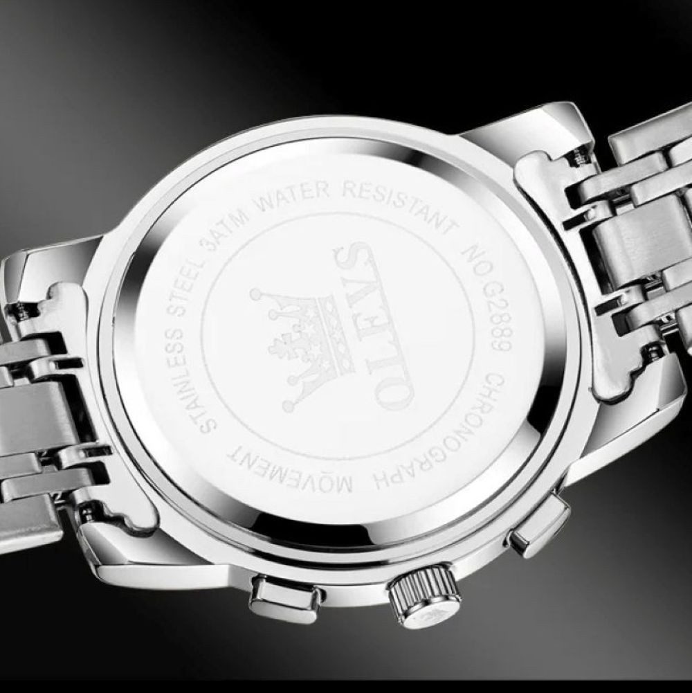 OLEVS Quarzuhr Herrenuhr Olevs Silber/Silber Chronograph Sportlich Edelstahl 2889 – Bild 4 von 5