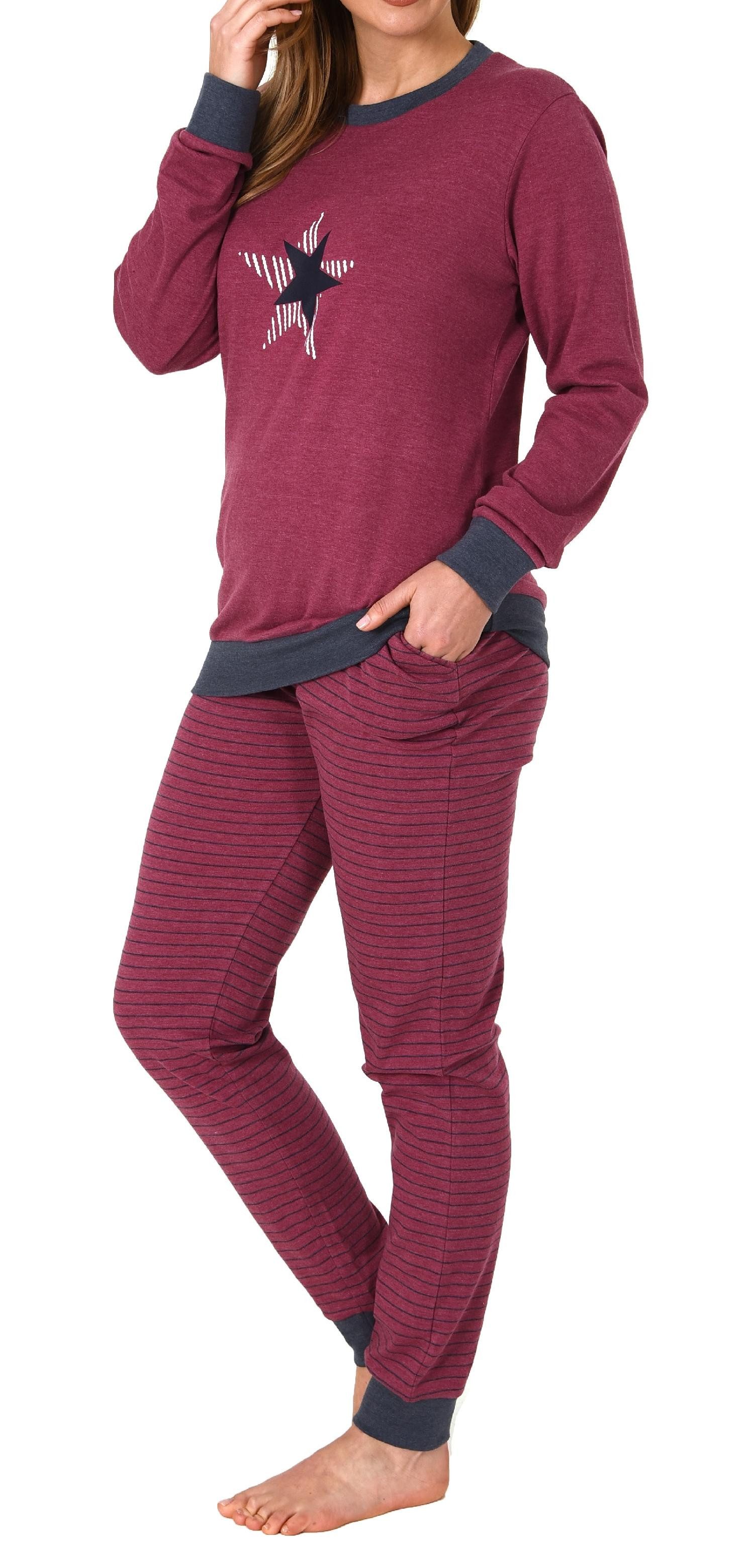 Normann Pyjama Kuscheliger Interlock Damen Pyjama mit Bündchen und Sternenmotiv