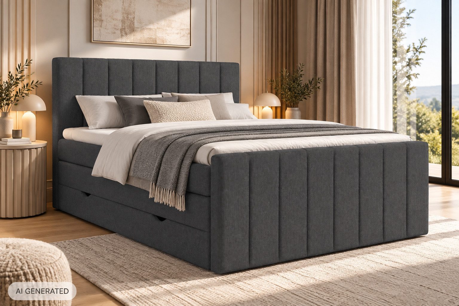 Maison de Rêve Boxspringbett Ruby mit Bettkasten (Komplettbett mit Matratzen, Kopfteil und Topper), Boxspringbett mit Matratzen H4, Doppelbett, inkl. Topper
