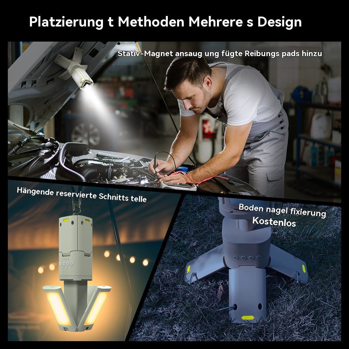 Rhein Beleuchtung LED Gartenleuchte Einziehbare Campingleuchte LED wiederaufladbar, Einstellbare Farbtemperatur, Fest integrierte LED-Beleuchtung, Warmes Licht, Warmweißes Licht, Weißes Licht, 6000 lm Laterne Outdoor mit Powerbank, Lichtmodi & SOS