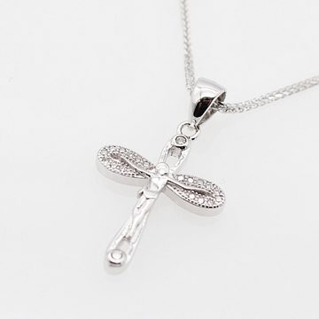 ELLAWIL Kreuzkette Silberkette Kette mit Kreuz Jesus Anhänger Damen Zirkonia Halskette (Kettenlänge 50 cm, Sterling Silber 925), inklusive Geschenkschachtel