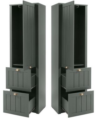 Furn.Design Garderobenschrank Forres (Flurschrank in Landhaus grün, 60 x 204 cm) mit Kleiderstange und Schubladen