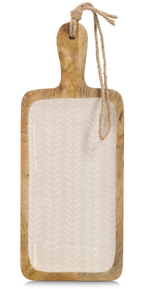 Zeller Present Servierbrett Servierplatte, Mangoholz, Massivholz, Kordel zum Aufhängen, Epoxidharz-Beschichtung