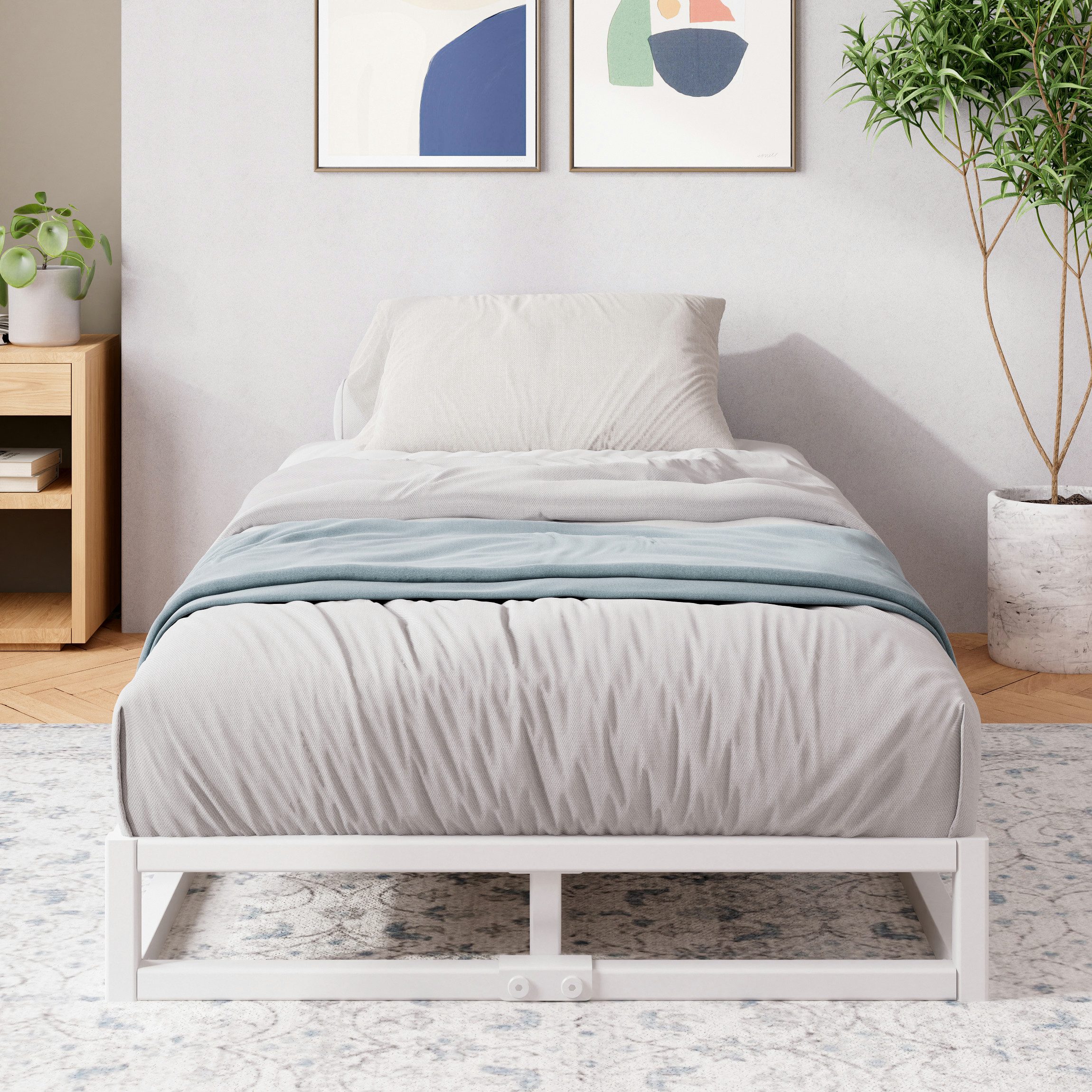 ZINUS Bettgestell Joseph - Stabiler Bettrahmen mit Holzlattenrost & Stauraum (Bis 159 kg belastbar, 1-tlg., Doppel/Einzelbett, Weiß, 90x200 cm), Kinderleichter Aufbau, Robust, EcoFriendly Packaging