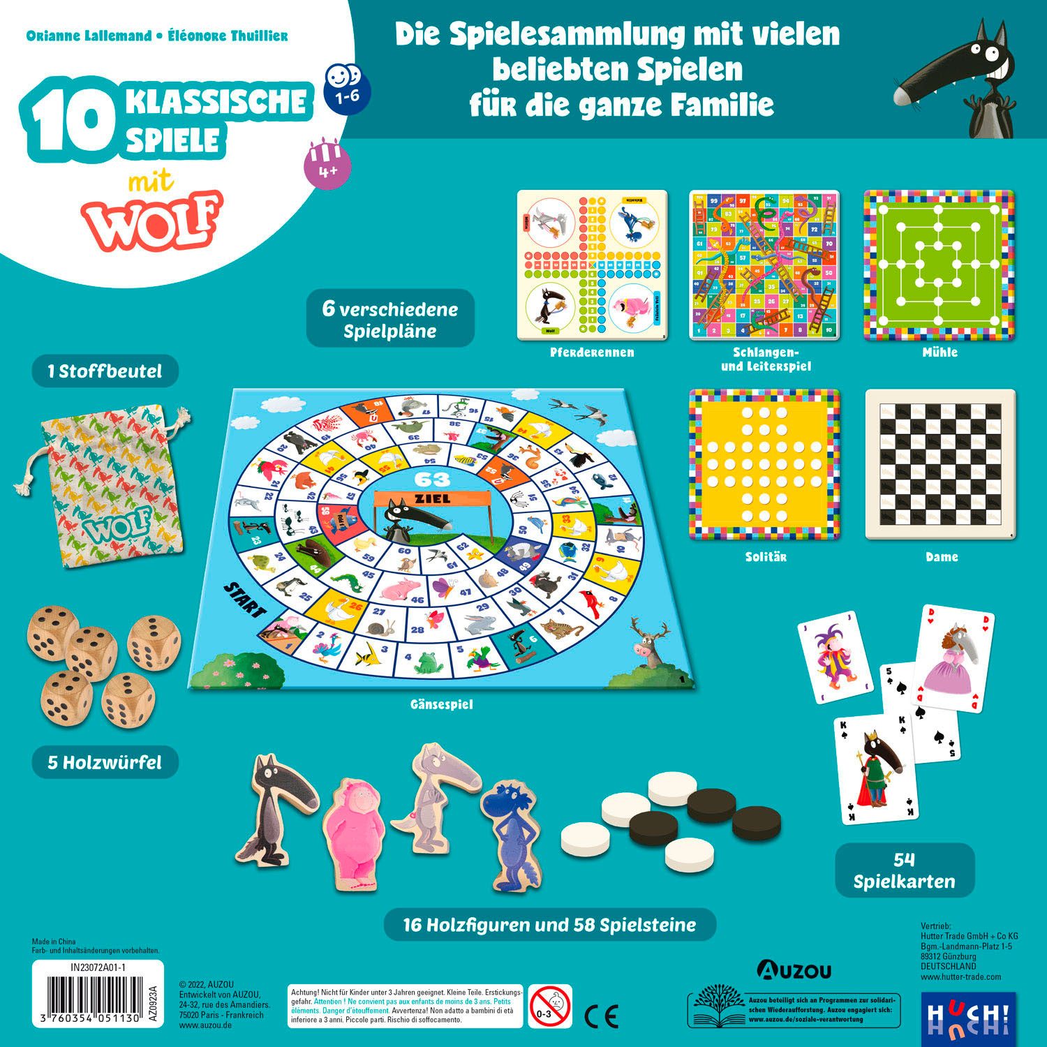 AUZOU Spielesammlung 10 Klassische Spiele mit Wolf, Kinderspiele
