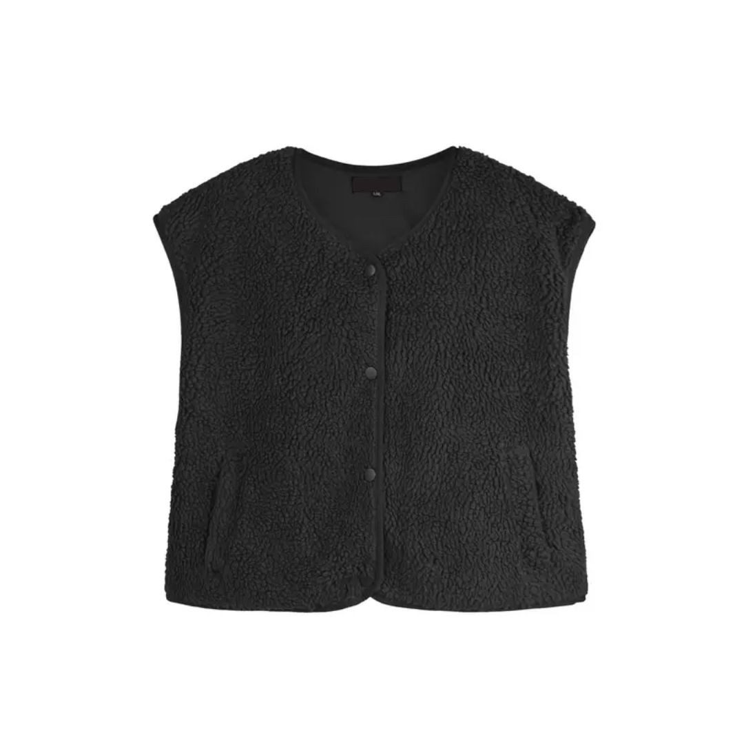 suebidou Plüschweste Damen Weste Teddyweste Sherpa Look mit Knöpfen nachhal günstig online kaufen