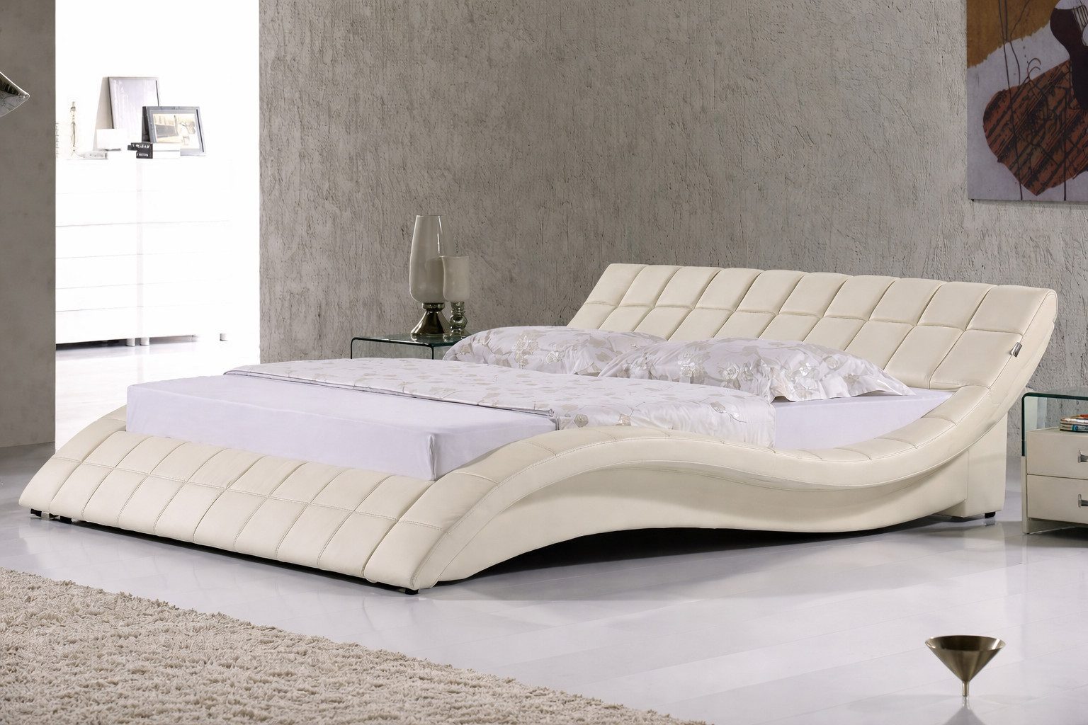 JVmoebel Lederbett Modernes Lederbett Beige Designer Luxus Komfort Doppelbett Sofort (1-tlg), Made in Europa